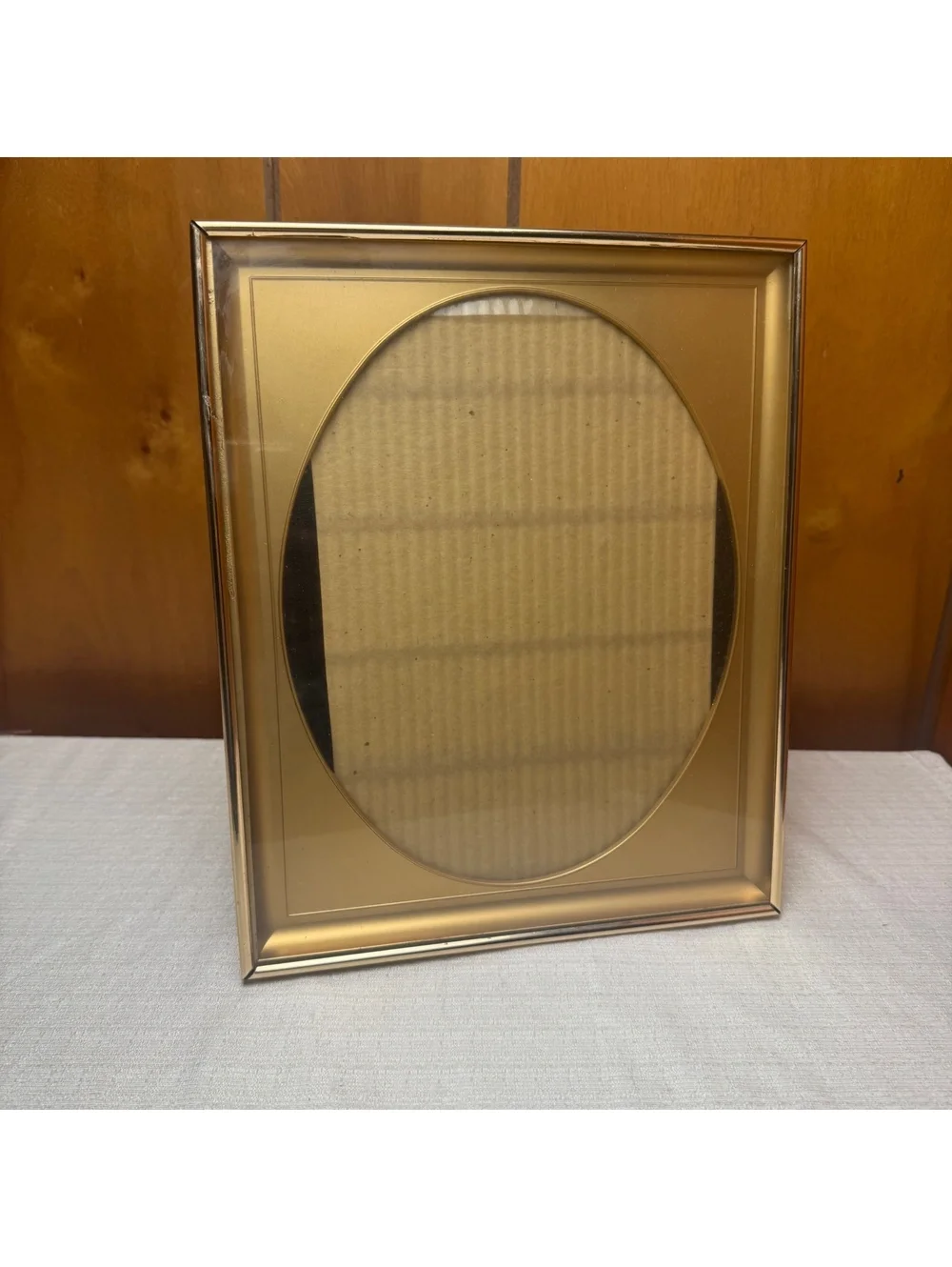 Vintage Brass Oval 8x10 Picture Frame Metal Easel Back Tabletop Display